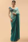 Buy_Tarun Tahiliani_Grey Chiffon Wide Neck Saree With Crystalized Blouse _at_Aza_Fashions