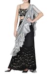 Buy_Limerick by Abirr N' Nanki_Black Georgette Square Neck Pre-draped Skirt Saree _at_Aza_Fashions