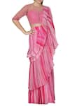 Limerick by Abirr N' Nanki_Pink Net Round Pre-draped Skirt Saree _Online_at_Aza_Fashions