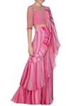 Buy_Limerick by Abirr N' Nanki_Pink Net Round Pre-draped Skirt Saree _at_Aza_Fashions