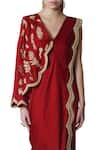 Buy_Limerick By Abirr N' Nanki_Wine Satin V-shaped Neckline Pre-draped Saree Dress _Online_at_Aza_Fashions