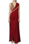 Buy_Limerick by Abirr N' Nanki_Wine Satin V-shaped Neckline Pre-draped Gown Saree _at_Aza_Fashions