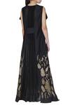Shop_Limerick By Abirr N' Nanki_Black Silk, Satin, Shantoon Dress V-shaped Neckline Jacket Flap Draped With _at_Aza_Fashions