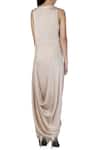 Buy_Limerick By Abirr N' Nanki_Black Silk, Satin, Shantoon Dress V-shaped Neckline Jacket Flap Draped With _Online_at_Aza_Fashions