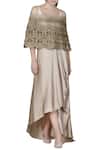 Limerick by Abirr N' Nanki_Gold Organza Round Embroidered Cape Skirt Set _Online_at_Aza_Fashions