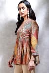 Buy_Ritu Kumar_Multi Color Viscose Bamberg V Neck Printed Short Kurta _Online_at_Aza_Fashions