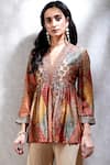 Shop_Ritu Kumar_Multi Color Viscose Bamberg V Neck Printed Short Kurta _Online_at_Aza_Fashions