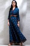 Buy_Ritu Kumar_Blue Cotton V-shaped Neckline Printed Kurta_at_Aza_Fashions