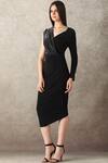 Namrata Joshipura_Black Jersey V Neck Draped Midi Dress_Online_at_Aza_Fashions