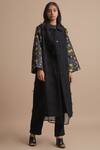 Kanelle_Black Wool Textured Long Coat_Online_at_Aza_Fashions