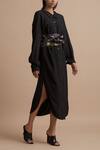 Kanelle_Black Cotton Slub Draped Shirt Dress_Online_at_Aza_Fashions