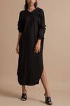 Buy_Kanelle_Black Cotton Slub Draped Shirt Dress_at_Aza_Fashions