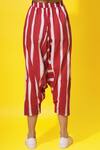 Ka-Sha_Red Cotton Dyed Striped Pants_Online_at_Aza_Fashions