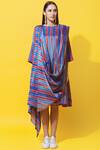 Shop_KA-Sha_Blue Chanderi Dyed Draped Dress_Online_at_Aza_Fashions