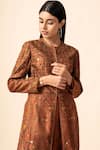 Ekaya_Orange Handwoven Banarasi Silk Kurta Set_Online_at_Aza_Fashions