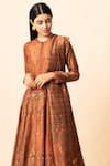 Shop_Ekaya_Orange Handwoven Banarasi Silk Anarkali Lehenga Set_at_Aza_Fashions