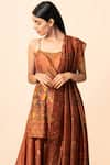 Shop_Ekaya_Orange Handwoven Banarasi Silk Kurta Palazzo Set_at_Aza_Fashions