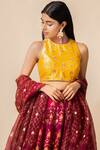 Shop_Ekaya Banaras_Yellow Handwoven Banarasi Silk Lehenga Set_at_Aza_Fashions