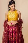 Ekaya Banaras_Yellow Handwoven Banarasi Silk Lehenga Set_Online_at_Aza_Fashions