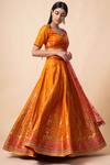 Buy_Ekaya_Orange Handwoven Banarasi Silk Lehenga Set_at_Aza_Fashions