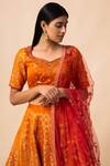 Shop_Ekaya_Orange Handwoven Banarasi Silk Lehenga Set_at_Aza_Fashions