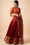 Buy_Ekaya_Maroon Handwoven Banarasi Silk Lehenga Set_at_Aza_Fashions