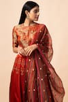 Shop_Ekaya_Maroon Handwoven Banarasi Silk Lehenga Set_at_Aza_Fashions