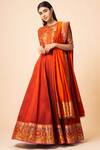 Buy_Ekaya Banaras_Maroon Handwoven Banarasi Silk Anarkali With Dupatta_at_Aza_Fashions