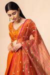 Shop_Ekaya Banaras_Orange Banarasi Silk Lehenga Set_at_Aza_Fashions
