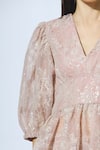 Kisneel by Pam_Pink Lace Peplum Top Pant Set_at_Aza_Fashions