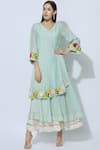 Buy_Itara_Green Cotton Base Silk V-shaped Embroidered Anarkali Palazzo Set _at_Aza_Fashions