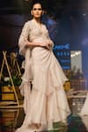 Shop_Ridhi Mehra_Off White Raw Silk V-shaped Ruffled Saree With Embellished Blouse  _at_Aza_Fashions