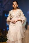 Ridhi Mehra_Off White Raw Silk V-shaped Ruffled Saree With Embellished Blouse  _Online_at_Aza_Fashions