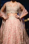 Ridhi Mehra_Peach Net Embroidered Bridal Lehenga Set _at_Aza_Fashions