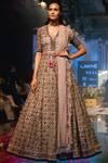 Buy_Ridhi Mehra_Gold Net V-shaped Embroidered Anarkali  _at_Aza_Fashions