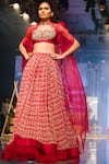 Buy_Ridhi Mehra_Red Chiffon Square Neck Printed Lehenga Set _at_Aza_Fashions