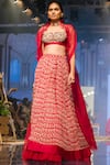 Shop_Ridhi Mehra_Red Chiffon Square Neck Printed Lehenga Set _at_Aza_Fashions