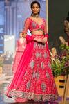 Buy_Ridhi Mehra_Red Raw Silk V-shaped Neckline Embroidered Bridal Lehenga Set _at_Aza_Fashions
