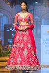 Buy_Ridhi Mehra_Red Raw Silk V-shaped Neckline Embroidered Bridal Lehenga Set _Online_at_Aza_Fashions