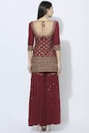 Shop_Esha Koul_Maroon Silk V Neck Kurta Sharara Set _at_Aza_Fashions