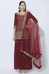 Buy_Esha Koul_Maroon Silk V Neck Kurta Sharara Set _Online_at_Aza_Fashions