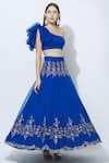 Buy_Esha Koul_Blue Organza Asymmetric Embroidered Bridal Lehenga Set _at_Aza_Fashions