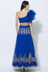 Shop_Esha Koul_Blue Organza Asymmetric Embroidered Bridal Lehenga Set _at_Aza_Fashions