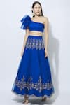 Esha Koul_Blue Organza Asymmetric Embroidered Bridal Lehenga Set _Online_at_Aza_Fashions