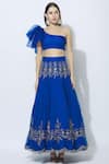 Buy_Esha Koul_Blue Organza Asymmetric Embroidered Bridal Lehenga Set _Online_at_Aza_Fashions