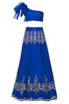 Shop_Esha Koul_Blue Organza Asymmetric Embroidered Bridal Lehenga Set _Online_at_Aza_Fashions