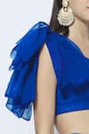 Esha Koul_Blue Organza Asymmetric Embroidered Bridal Lehenga Set _at_Aza_Fashions