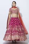 Buy_Esha Koul_Pink Raw Silk Sweetheart Neck Embroidered Bridal Lehenga Set _at_Aza_Fashions