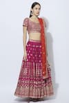 Esha Koul_Pink Raw Silk Sweetheart Neck Embroidered Bridal Lehenga Set _Online_at_Aza_Fashions