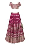 Shop_Esha Koul_Pink Raw Silk Sweetheart Neck Embroidered Bridal Lehenga Set _Online_at_Aza_Fashions